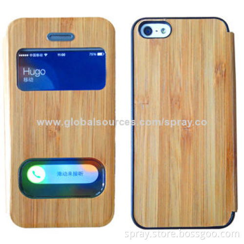 Luxury Bamboo PU Leather Flip Case, Cover for iPhone 5/5S